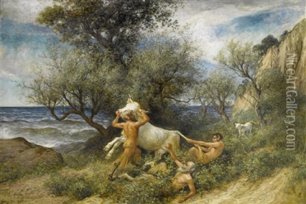 Drei Faune Mit Kuh Und Kalb Oil Painting - Johann Rudolf Koller