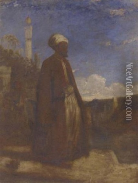 An Arab Before A Mosque Oil Painting - William James Mueller