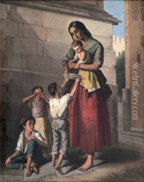 Limosna En La Catedral De Sevilla Oil Painting - Jose Roldan Y Martinez