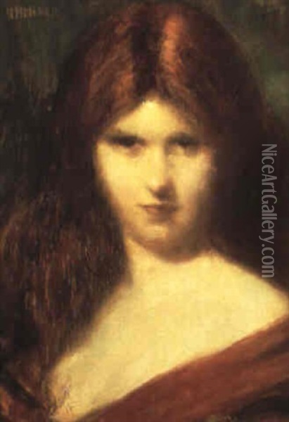 Jeune Fille Rousse Oil Painting - Jean Jacques Henner