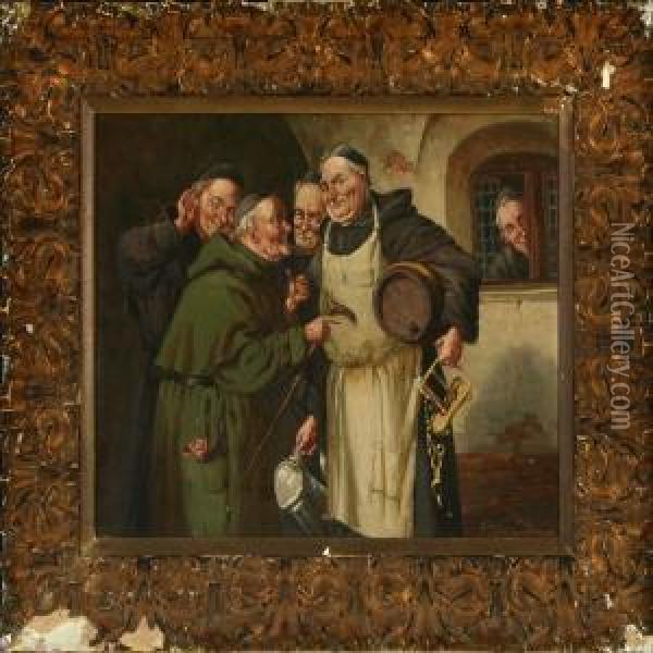 Monks Inconversation Oil Painting - Olaf Simony Jensen