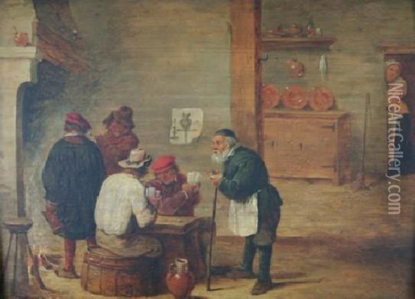 Gentlemen Playing Cards In A Tavern Oil Painting - Adriaen Jansz. Van Ostade