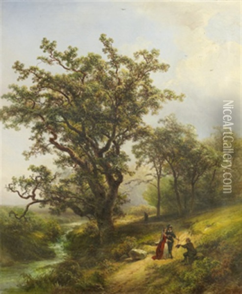 Promenerande Par Vid Back Oil Painting - Pieter Lodewijk Francisco Kluyver