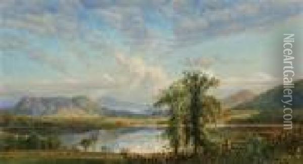 A Summer Day By A Lake Oil Painting - Edmund Darch Lewis
