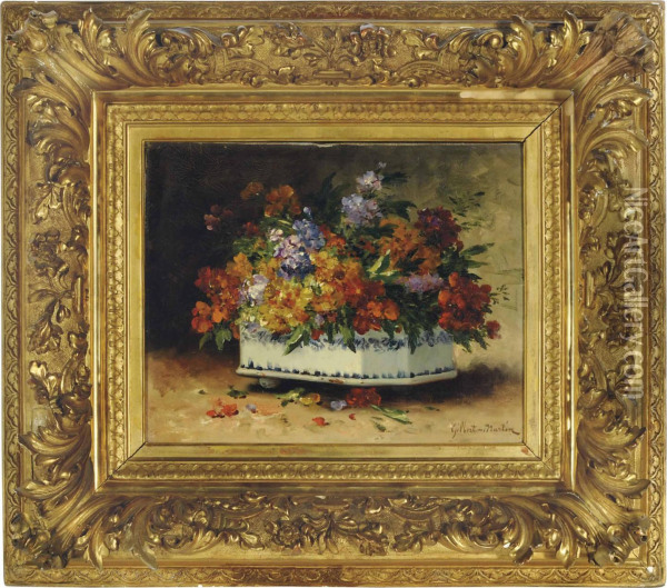 Flowers In A Ceramic Pot Oil Painting - Charles Gilbert-Martin