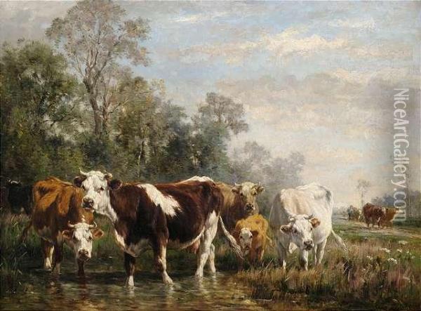 Cattle Atwaters. Oil Painting - Marie Dieterle