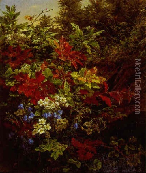 Motiv Fra Sverige, Med Klokkeblomster, Blomstrende Brombaer Samt Egelov Oil Painting - Anthonie Eleonore (Anthonore) Christensen