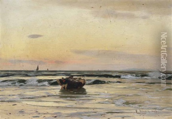 Auslaufendes Fischerboot Am Morgen Oil Painting - Eugen Gustav Duecker