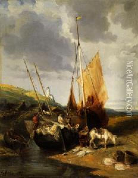 Fischerhafenszene Oil Painting - Jules Achille-Noel