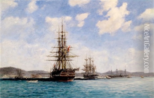 Navires Dans La Rade De Toulon Oil Painting - Jean-Jules Koerner