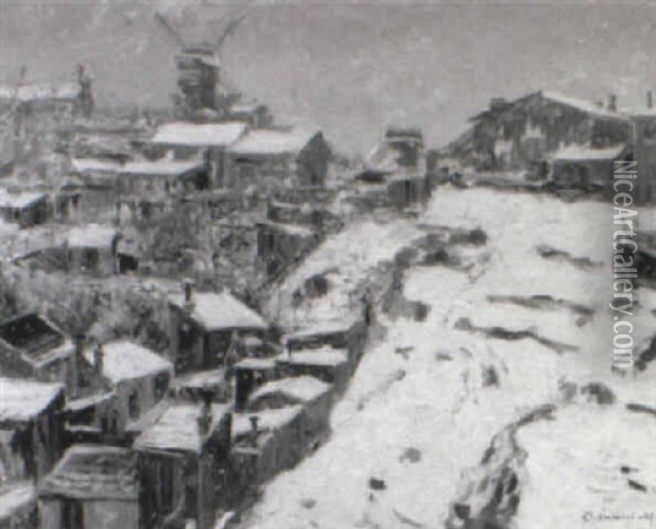 Montmartre, Winter Oil Painting - Georges Chenard-Huche