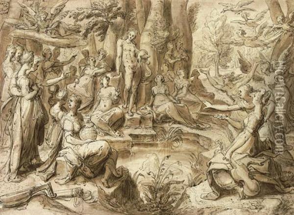 Apollo At The Castilian Spring Oil Painting - Hendrick Goltzius