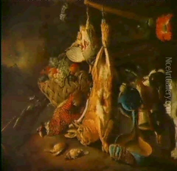 Jaktstilleben Med Hare Och Fasan Oil Painting - Melchior de Hondecoeter