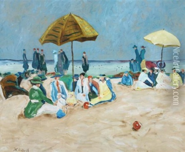 A Day At The Beach Oil Painting - Franciscus Willem Helfferich