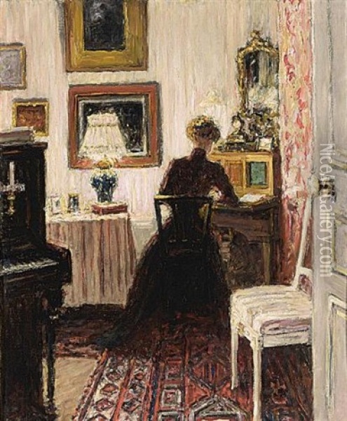 An Elegant Lady In A Parisian Interior (+ 1 Other; 2 Works) Oil Painting - Carel Nicolaas Storm van 's-Gravensande