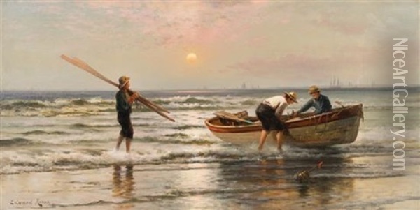 Sunrise On The Coast Oil Painting - Edward Moran