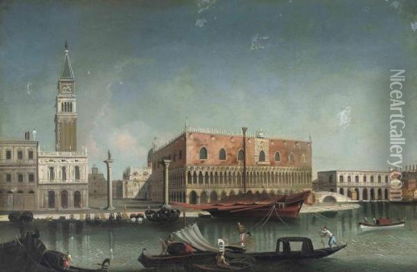 The Bacino Di San Marco, Venice,
 Looking East, With The Zecca, Thelibreria, The Piazzetta Of Saint Mark 
And The Ducal Palace Oil Painting - (Giovanni Antonio Canal) Canaletto