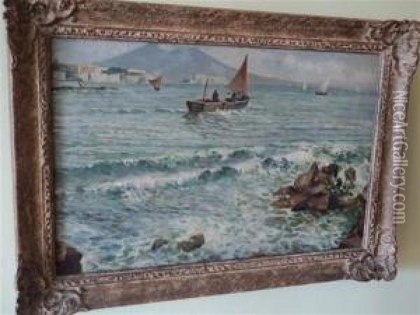 Coastal Scene With Boats Oil Painting - Lazzaro Pasini
