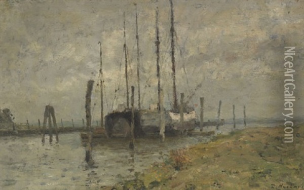 Segelboot Im Hafen Von Schulau Oil Painting - Rudolf Hoeckner