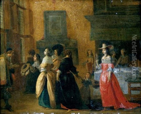 Scene D'interieur Oil Painting - Hieronymous (Den Danser) Janssens