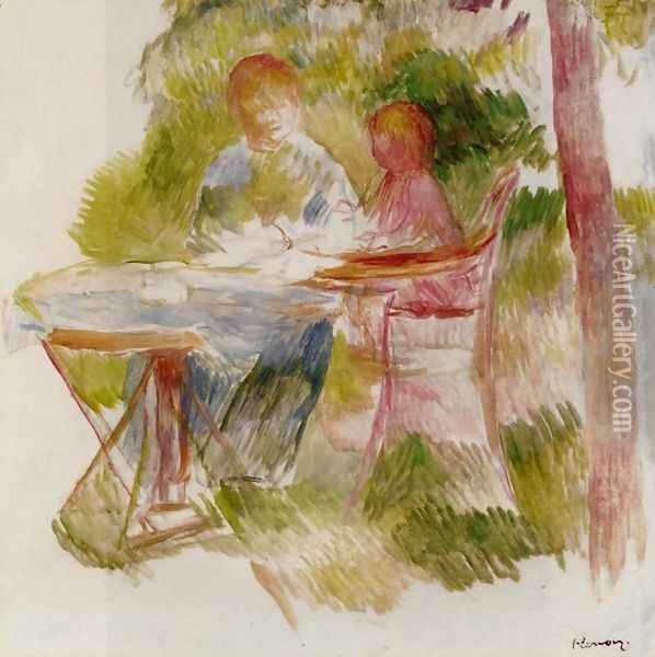 Woman And Child In A Garden (sketch) Oil Painting - Pierre Auguste Renoir