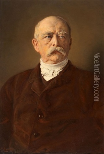 Portrait Of The Chancellor Otto Von Bismarck Oil Painting - Ludwig Knaus