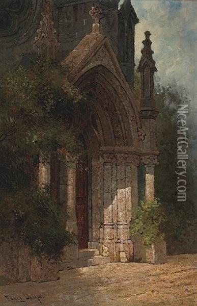 Side Door To A Gothic Cathedral Oil Painting - Edwin Deakin
