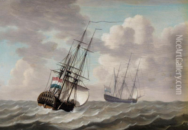 Dutch Men-o-war Under Sail In A Moderate Wind Oil Painting - Engel Hoogerheyden