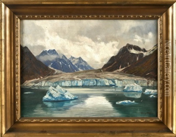 Norwegische Landschaft, Gullygletscher In Magdalenenbay Bei Spitzbergen Oil Painting - Georg Macco