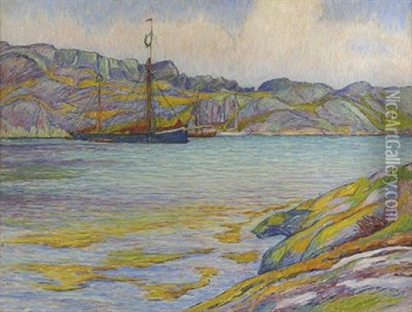 Batar Vid Klippa, Kyrkesund Oil Painting - Karl Nordstroem