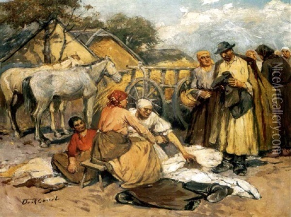 Vasarban (in The Fair) Oil Painting - Lajos Deak Ebner