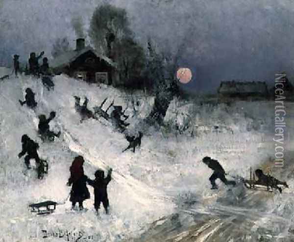 Sledging 1882 Oil Painting - Bruno Andreas Liljefors