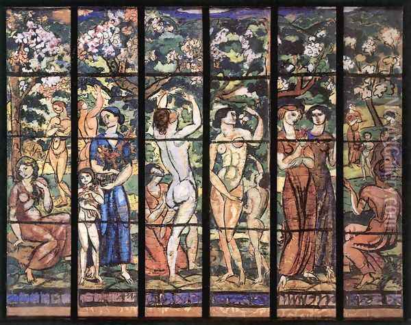 Stained Glass Window Design for the Schiffer Villa 1912 Oil Painting - Karoly Kernstok