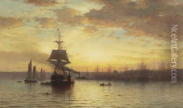 Shipping on the Hudson Oil Painting - Samuel Colman