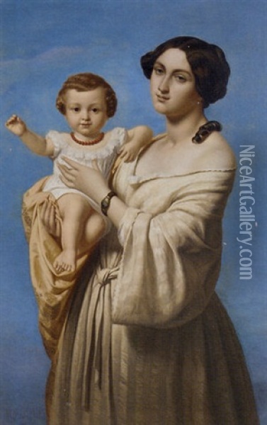 Mother And Child Oil Painting - Marie-Alexandre (Menut) Alophe