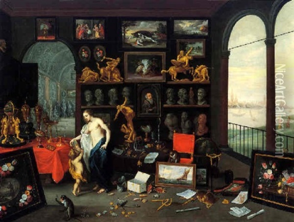 The Sense Of Sight And Touch Oil Painting - Jan van Kessel the Elder