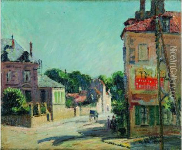  Port Marly, Rue Ensoleillee, 1910  Oil Painting - Gustave Loiseau