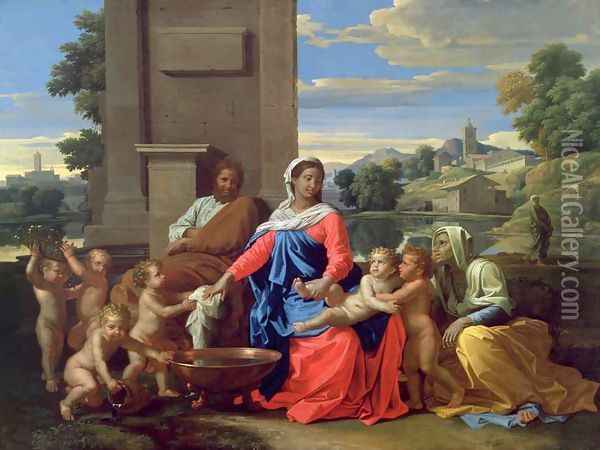The Holy Family with the Infant St. John the Baptist and St. Elizabeth, 1650-51 Oil Painting - Nicolas Poussin