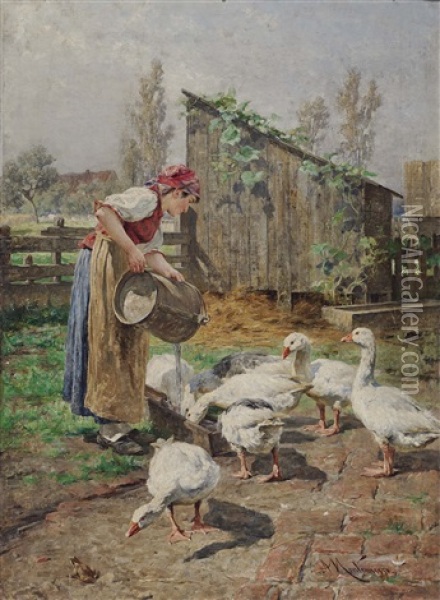 Thirsty Geese Oil Painting - Antonis Matteo Montemezzo