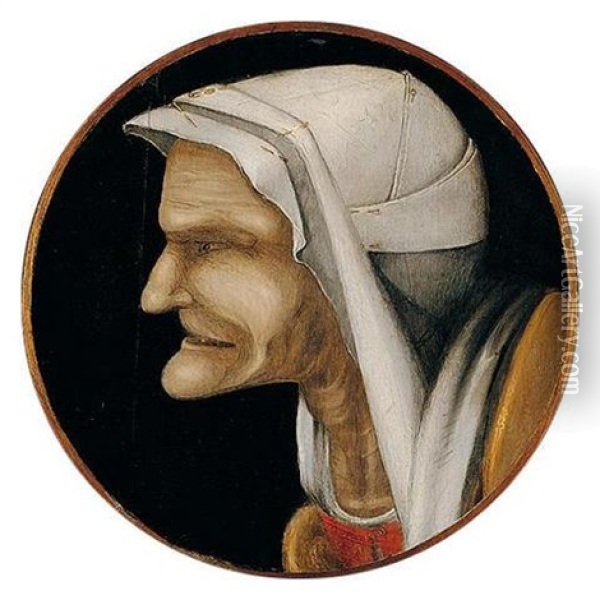 A Caricatural Portrait Of A Peasant Woman In Profile Oil Painting - Pieter Bruegel the Elder