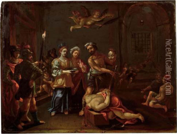 Salome Si Appresta Ad Offrire La Testa Di Giovanni Battista A Erodiade Oil Painting - Francesco Granacci