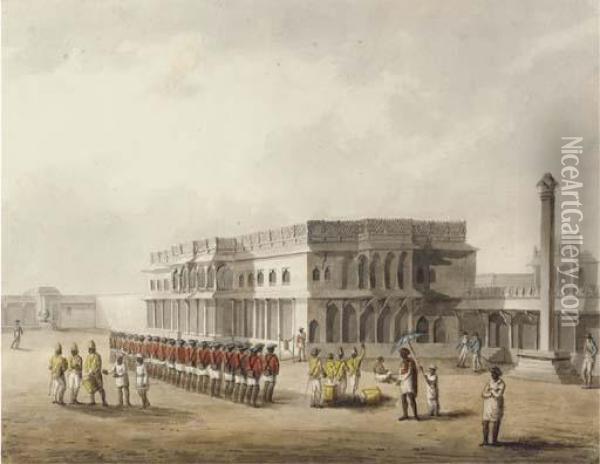 A View Of The North Of Tippoo's Palace, Bangalore Oil Painting - Hunter, Lieutenant James