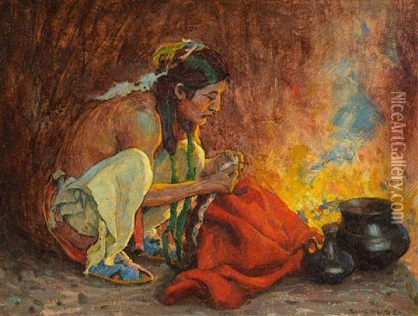 The Red Blanket Oil Painting - Eanger Irving Couse
