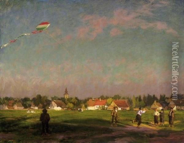 Kite-flying Oil Painting - sandor Nyilasy