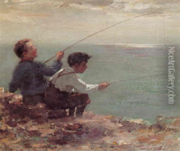 Boys Fishing Oil Painting - William Marshall Brown