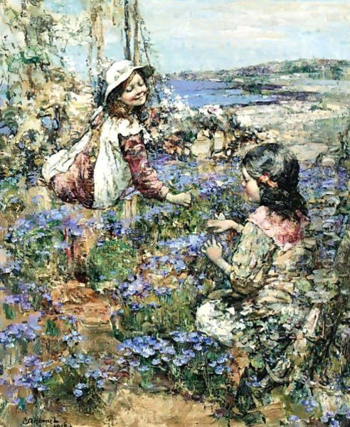 Girls Among The Violets Oil Painting - Edward Atkinson Hornel