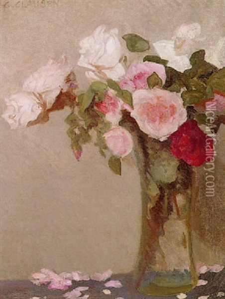 Still Life With Roses Oil Painting - Sir George Clausen