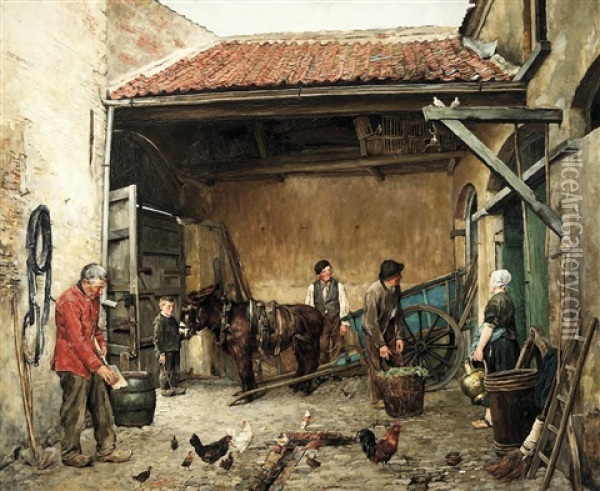 Cour De Ferme En Flandre - Hoeve In Vlaanderen Oil Painting - Pieter J. Verhaert