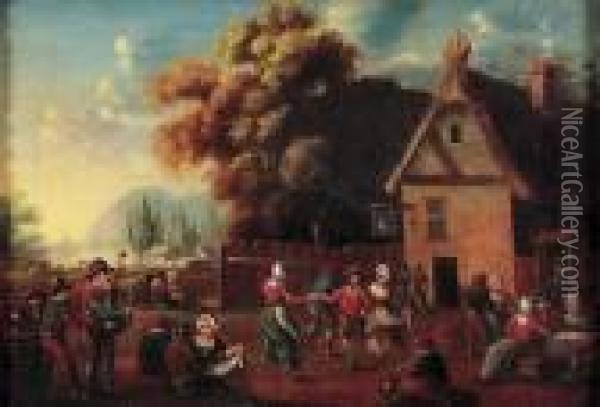 Festivities Outside A Tavern Oil Painting - Pieter The Younger Brueghel