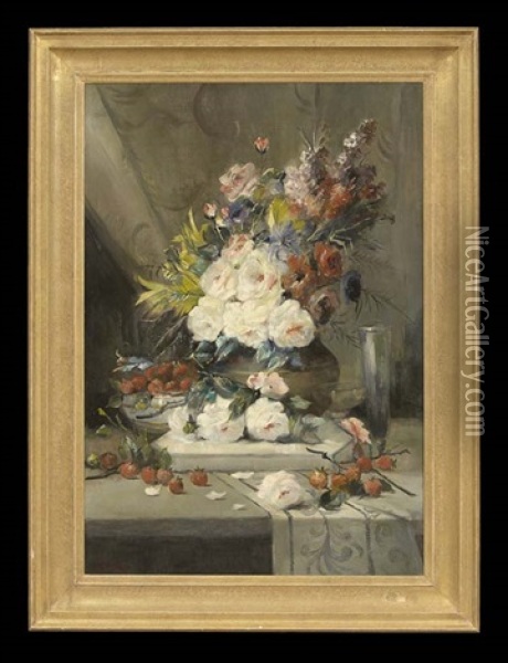 Still Life With Flowers And Berries Oil Painting - Max Carlier